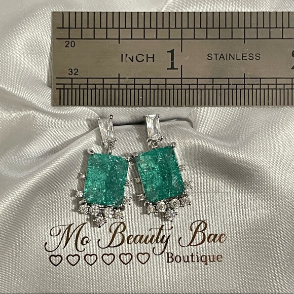 Shattered Aqua Blue Drop Earrings - Picture 3 of 6